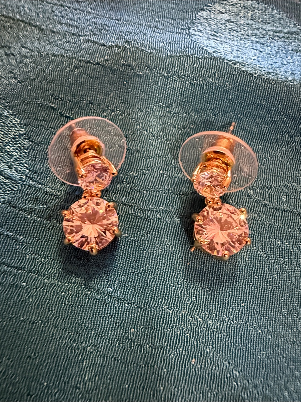 Gold CZ Crystal Drop Stud Earrings
